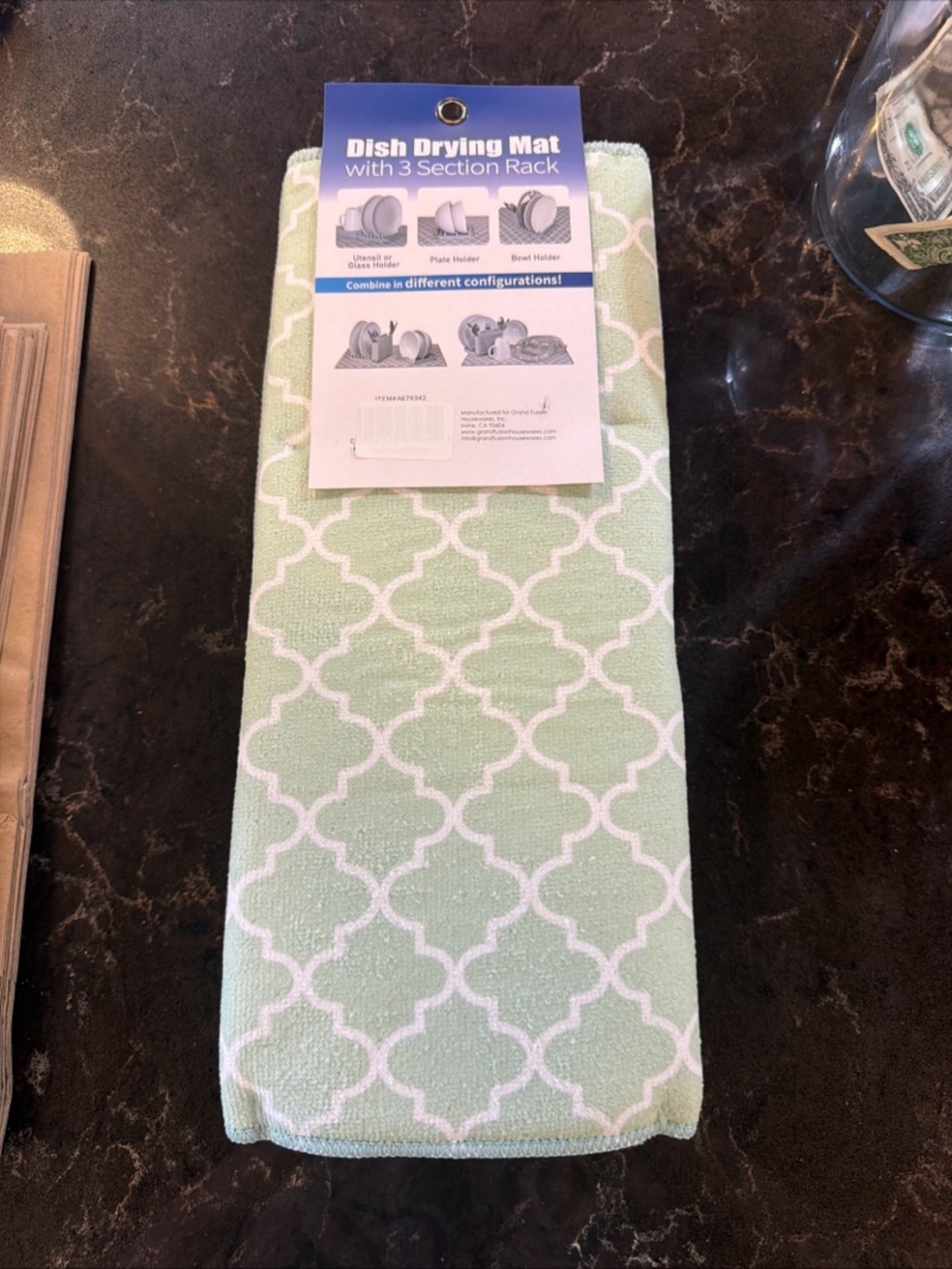 Dish Drying Mat Microfiber With 3 Section Rack Mint Green - Picture 2 of 6